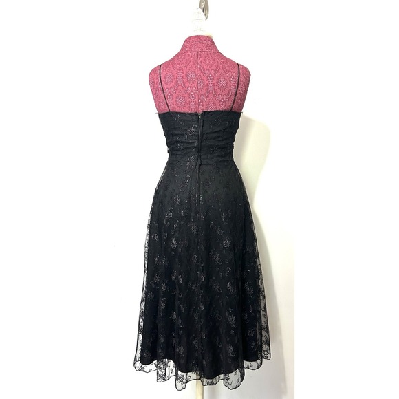 B Darlin Black Mesh Midi Dress 3/4 Ruched Sparkle Fairy Grunge Whimsigoth Party - Picture 6 of 9